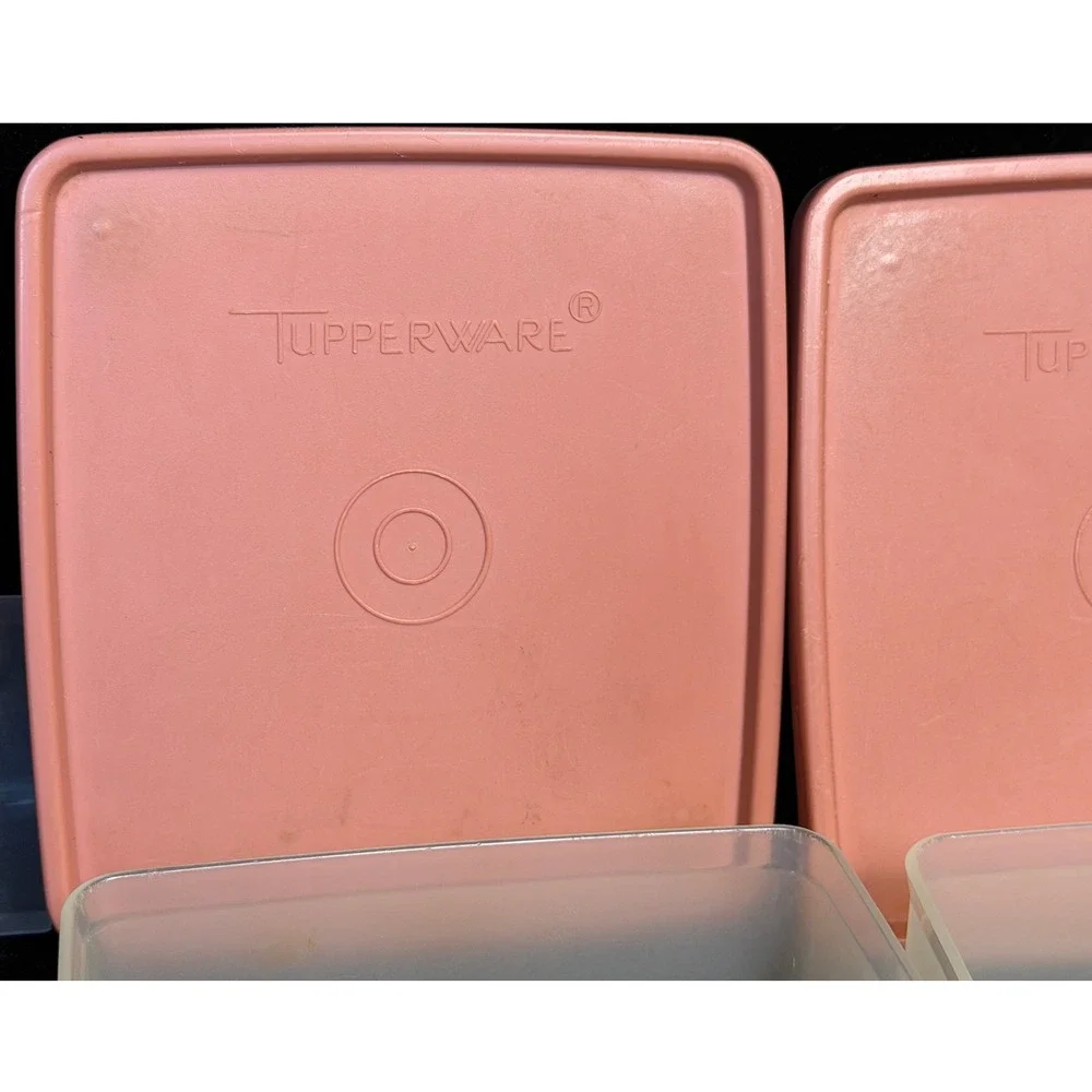 Vintage Tupperware Sandwich Keeper: Set 3 Pink Lids, Square Food Storage 670-31